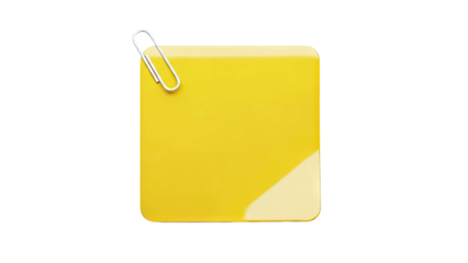 Yellow sticky note with a paperclip