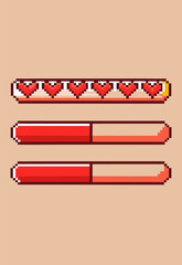 Pixel Art Health Bar Set with Hearts Gaming Interface