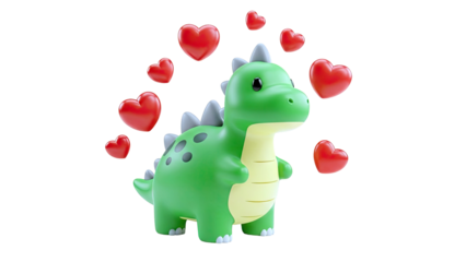 Cute Dinosaur Surrounded by Red Hearts