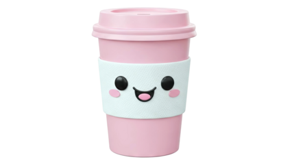 Cute Pink Coffee Cup with Smiling Face
