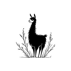 Obraz premium llama. llama simple black and white line art vector logo