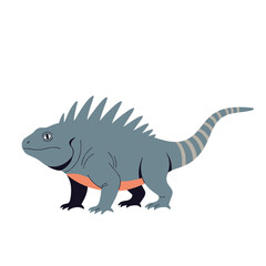 Fototapeta premium Marine iguana lizard illustration with blue-grey scales and an orange underside shown in a standing profile view.