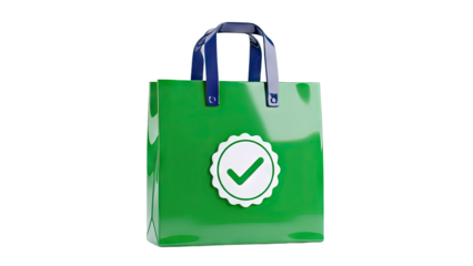 Green Shopping Bag with Checkmark Emblem