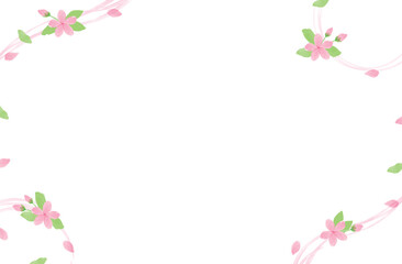Obraz premium Green Leaf Sakura Corner Frame Watercolor Spring
