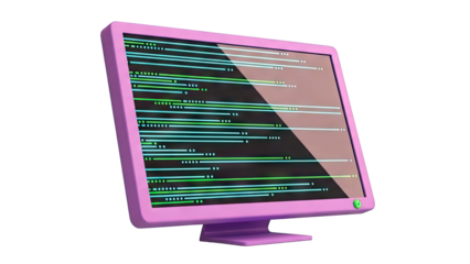 Purple computer monitor displaying lines of code
