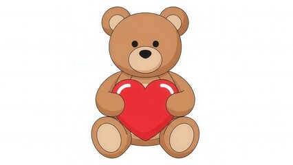 Fototapeta premium Cute teddy bear holding a red heart symbolizing love and warmth