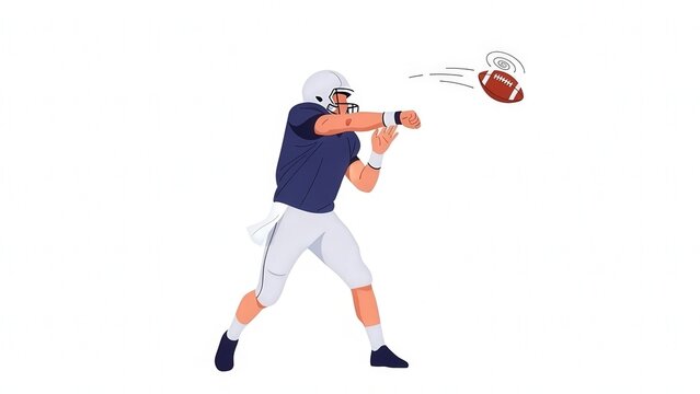 Dynamic American football player preparing to catch and overthrow pass action shot