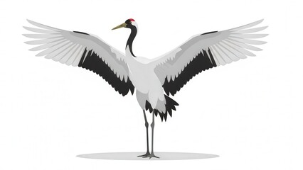 Fototapeta premium Elegant Crane Bird in Flight with Sprawling Wings and Natural Background