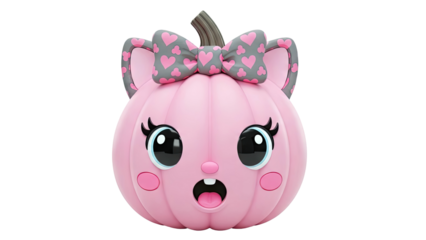 Cute Pink Pumpkin with Bow and Heart Pattern