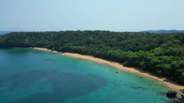 Aerial view from the amazing coast and beaches from Ilha do Principe. We can see the macaco and boi beach. Prince Island,S&atilde;o Tom&eacute;,Africa