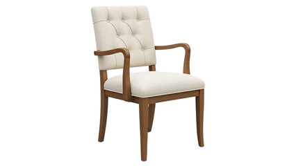 Fototapeta premium Cream tufted chair with wooden frame isolated on a transparent background furniture