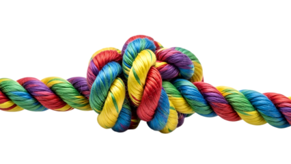 Multicolored rope with knot isolated on a transparent background colorful twisted