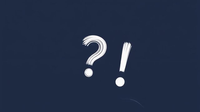 White textured question mark and exclamation mark on a dark blue background.
