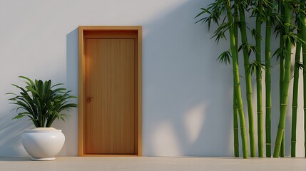 Serene bamboo garden entrance tranquil outdoor space digital imagery minimalist design