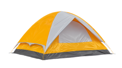 isolated yellow and gray camping tent on a transparent background