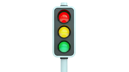 Traffic Light with Red, Yellow, and Green Signals Illuminated
