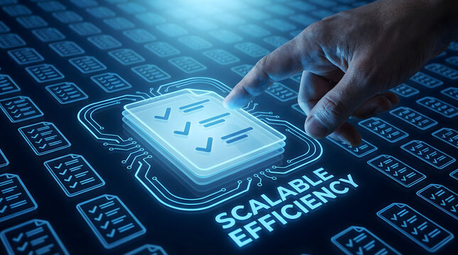 Scalable efficiency concept with digital audit and verified report icons - Powered by Adobe