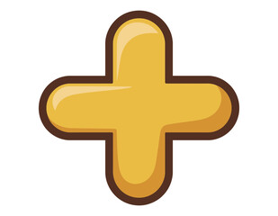 Obraz premium A shiny yellow plus sign icon with a brown outline on a white background
