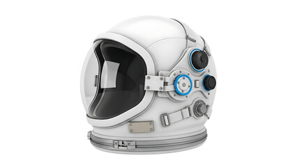 White astronaut helmet with blue accents and black visor isolated on a transparent background white helmet