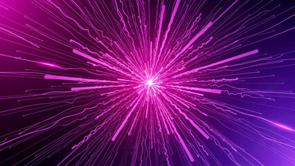 Fototapeta premium Dynamic Burst of Neon Purple Light Rays and Streaks on a Dark Background
