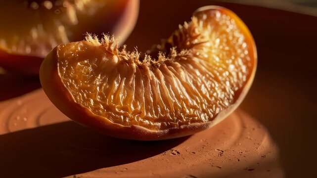 Close Up of Peach Slice Drying and Decomposing on a Plate