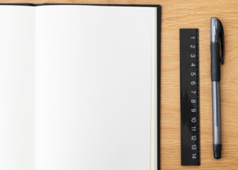 Blank plain white notebook page with a pen