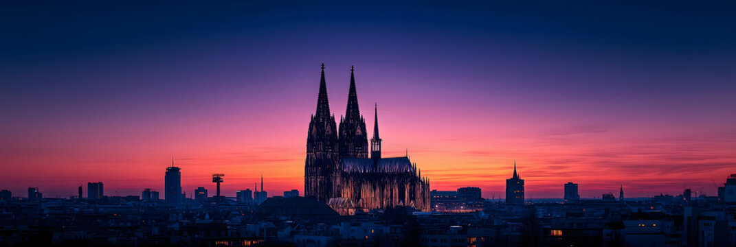 Cologne Cathedral & Pretzel-Simmit Spires - Black Silhouette Sunset Art