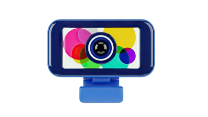 Blue Webcam with Colorful Abstract Circles Display