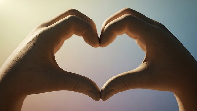 National random acts of kindness day: hands forming heart against a warm glowing sky, symbolizing love, compassion, and unity