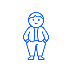 Simple Blue Line Drawing of a Chubby Person Standing.