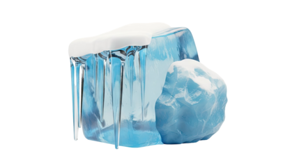 Close-up of ice blocks with icicles and snow