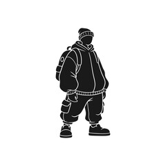 Stylish Urban Figure in Beanie and Backpack Silhouette.