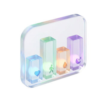 3D Glassmorphism Health Data Chart Icon - Medical Metrics Visualization