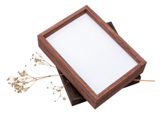Wooden picture frame mockup png with aesthetic dried flower