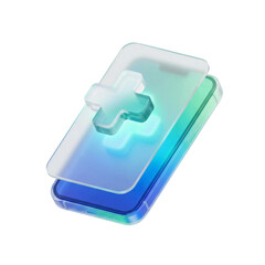 3D Glassmorphism Telemedicine Smartphone Icon - Digital Health Tech