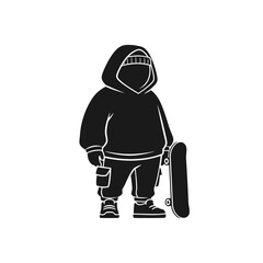 Stylized Skater in Hoodie with Skateboard Urban Youth Culture.