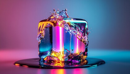 Surreal object bending light around it unnaturally with firefly effect in a futuristic scene