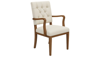 Fototapeta premium Cream tufted chair with wooden frame isolated on a transparent background furniture 1