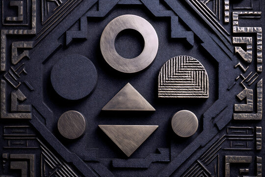 German Bauhaus Shapes & Turkish Girih Pattern - Flat Lay Metal Art