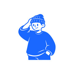 Young Person Wearing a Blue Beanie and Sweater.