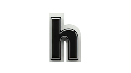 3D Lowercase Letter 'h' with Metallic and Black Finish