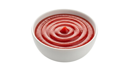 White bowl of red sauce with concentric circles isolated on a transparent background food condiment