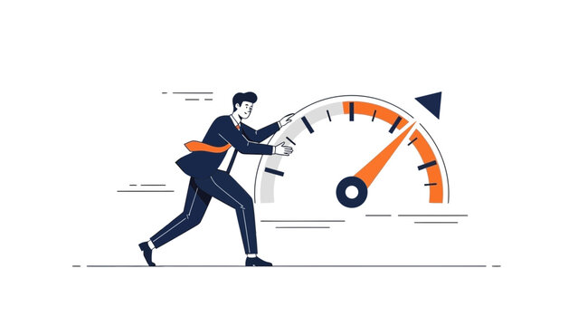 Businessman Pushing Speedometer Needle to Increase Performance
