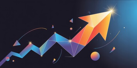 Geometric arrow pointing upward with vibrant colors and shining effect