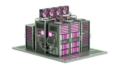 Server Racks with Pink LED Lights and Fans