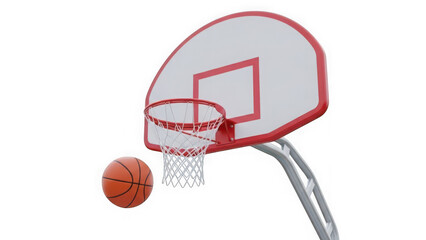 Naklejka premium Basketball going through red basketball hoop isolated on transparent background