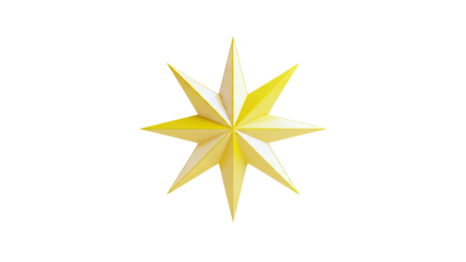 Yellow eight-pointed star with facets on a white background