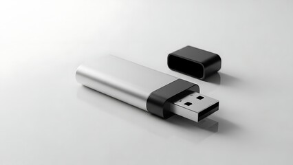 USB Flash Drive and Cap on a White Surface from a High Angle