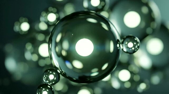 Shiny reflective transparent glass bubbles floating.