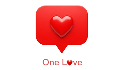 Red speech bubble with heart and One Love text isolated on a transparent background symbol